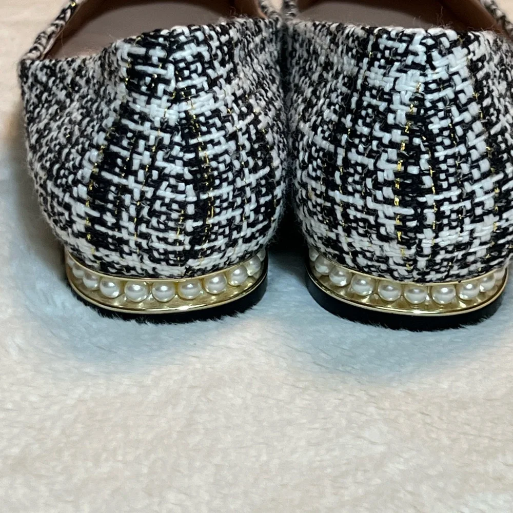 Karl Lagerfeld Black and White Pearl And Tweed Bow Ballet Flats - Picture 3 of 9
